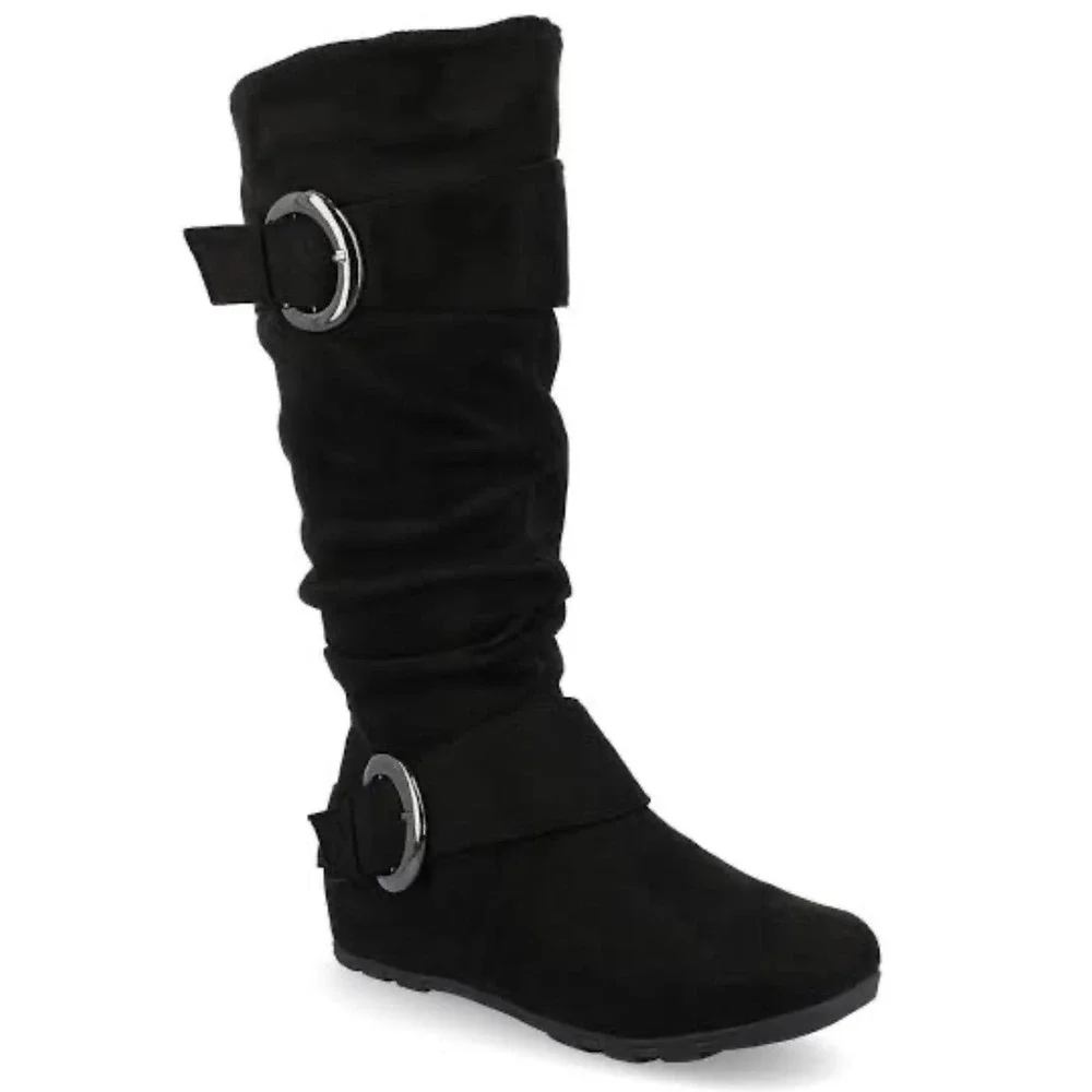 Journee Collection Jester-01WC Black Faux Suede Slouchy Wide Calf Boots Size 9M